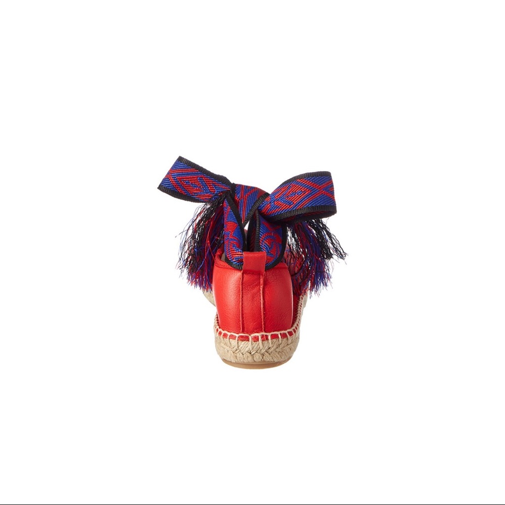 SALE FREE PEOPLE MAYA WRAP RED LEATHER ESPADRILLE. RIBBON TIES - Picture 3 of 8